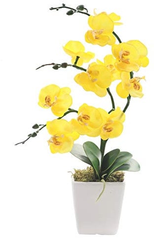YSZL 15 Tall Artificial Silk Phalaenopsis Orchid Flower Plant Pot Arrangements (Yellow)