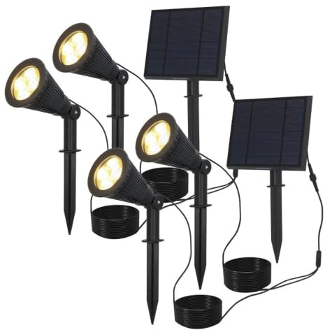 HOFTRONIC - 2er Pack Solar Gartenstrahler Bend Duo IP65 Wasserdicht 3000K Gartenleuchte LED Solarlampen Außen Solarleuchte Erdspieß Wegeleuchte mit Wintersolar Solarpanel Warmweiß Garten Solarstrahler