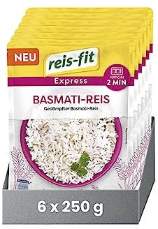 reis-fit Express Basmati-Reis 6x 250g, vegan & glutenfrei - leckerer Reis für Mikrowelle oder Pfanne - 2-Minuten-Reis
