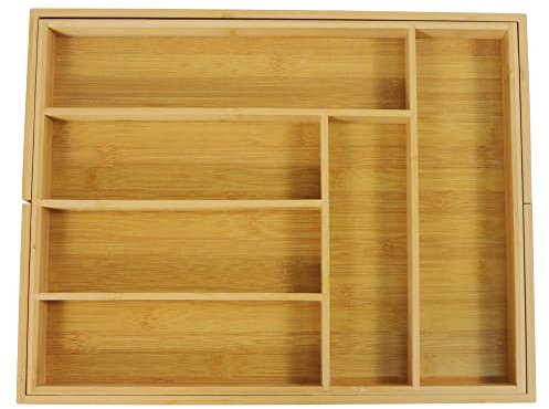 WKWKER Bamboo Cutlery Tray Expandable Cutlery Drawer Organiser Kitchen Drawer Organiser For Silverware, Utensil, Knives Utensil Holder For Office Supplies, Bedroom, Accessories(Natural Color)