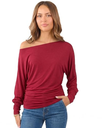 Crazy Girls Womens One Off-Shoulder Tops with Long Sleeves, Off Shoulder Batwing Jumper, Ladies Batwing Top in Black, Red, White Plus 21 Colors More UK
