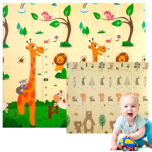 Edibaby, Alfombra Bebe Acolchada Plegable, 200 x 180 cm, 1.5cm, Tapete Bebe, Habitación, Colchoneta Suelo, Infantil, Actividades, Dormitorio, de Juegos (Forest Edition)