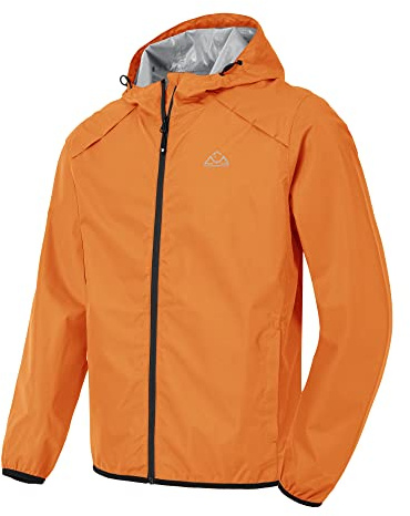 Rdruko Mens Hooded Waterproof Packable Rain Jacket | Lightweight Outdoor Reflective Camping Hiking Running Cycling Thin Windbreaker Coat