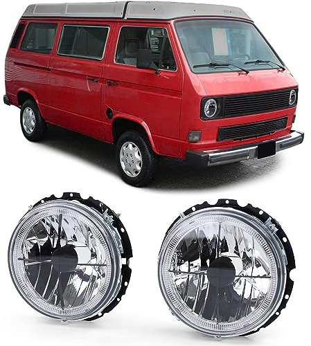 Klarglas Angel Eyes Scheinwerfer Fadenkreuz Schwarz für VW T2 73-79 + T3 79-92