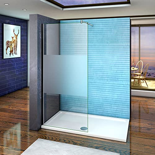 Parete Doccia Vetro Temperato Anti-frantumi Opaco-satinato Fascia Centrale 8mm Fissa Con Barra Stabilizzatrice Regolabile 120x200cm