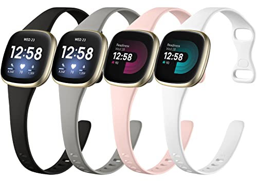 Oielai 4 Stück Kompatibel mit Fitbit Versa 4 Armband/Fitbit Versa 3 Armband/Fitbit Sense Armband/Fitbit Sense 2 Armband Damen Herren, Schlank Silikon Sport Ersatzband für Versa 4/3 Sense 2/1, Klein
