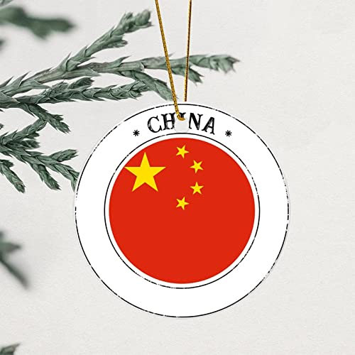 Runde Weihnachts-Ornament, China-Flagge, Keramik, Andenken, Landhausflaggen, 8,1 cm, beidseitig bedruckt mit goldfarbener Schnur, lustige Weihnachtsschmuck, Geschenke für Paare, Ehemann, Ehefrau,