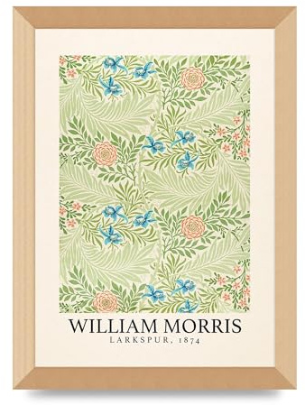 Lithobee - William Morris Larkspur 1874 - Printed Wall Art Design in Sizes A2, A3 & A4 Framed in a Stylish Quality Coloured Frame or Unframed (A4 Gold Abraded Frame)