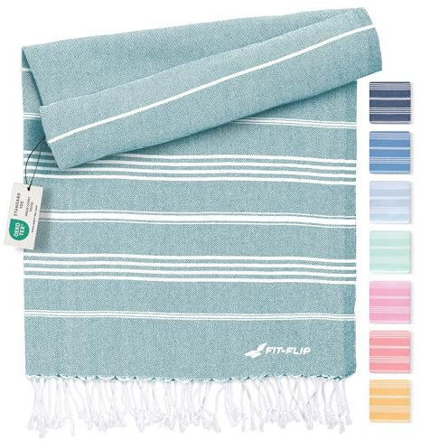 Fit-Flip Hamamtuch aus 100% Baumwolle – saugfähig und schnelltrocknend – türkisches Saunatuch, Strandtuch, Duschtuch, Badetuch, Yogatuch – Petrol – 200x200cm Sultan