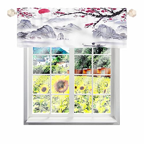 MYSLC Bistrogardine Scheibengardinen Küche Fenster Japanische Kirschblüten Naturlandschaft Behandlung Vorhänge Schiebevorhang Kurz Vorhang Küchenvorhang für Café Wohnzimmer Multicolor 137x45cm