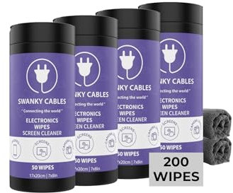 Swanky Cables Screen Cleaner Wipes: Electronic Wipes for Screens - Computer Screen Wipes for Lens, Phone, Tv Screen and Monitor Cleaning - Tech Wipes & Microfiber Cloth (Canister, 200 Count)