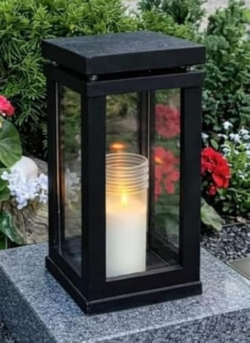 Grablampe Elegance Premium XL Massiv Schwarz Grabschmuck Grablaterne Grablicht Grabkerze Grableuchte Lampe Laterne Licht Kerze Grabdeko Garten