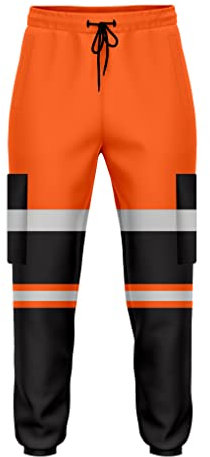 trending babz Mens High Visibility Hi Vis 2Tone Jogging Trousers Bottoms Reflective Tape Cuffed Workwear Joggers Orange Black