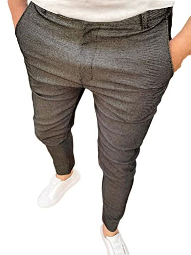 Osheoiso Pantalon Homme Slim Fit Cargo Chino Casual Stretch Costume Doux Vintage Élastique Business Skinny A Gris Foncé 3XL