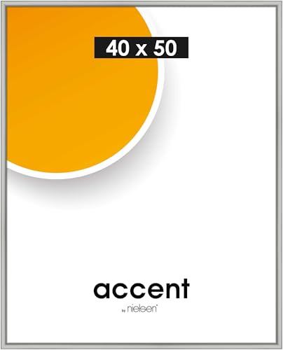accent by nielsen Kunststoff Bilderrahmen Colorado Uni, 40 x 50 cm, Silber | Kunststoff Posterrahmen im Hoch- & Querformat zum Aufhängen Silber matt Echtglas
