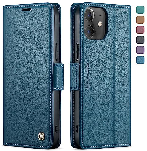 QLTYPRI Wallet Case for iPhone 12/iPhone 12 Pro, Premium PU Leather Magnetic Flip Folio Case with RFID Blocking Card Slots Kickstand Shockproof Protective Phone Cover - Blue
