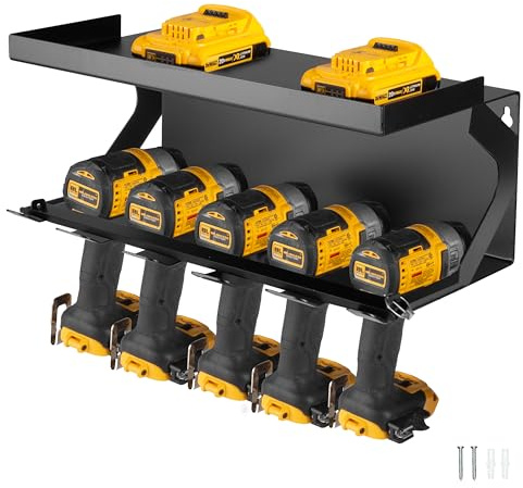 Iron Forge Tools Metall-Werkzeug-Organizer, Wandhalterung – 5 Bohrerhalter, kabelloser Elektrowerkzeug-Dock, geschlossener Nutzanhänger und Garage mit Verriegelungsgestell