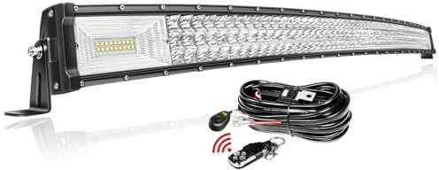 PICAA Incurvée 130cm 52 Pouces 675W Barre Lumineuse LED 4x4 avec Stroboscopique Câblage Kit, 12V 24V Lampe de Travail LED Imperméable pour Voiture Camion Offroad SUV Tracteur