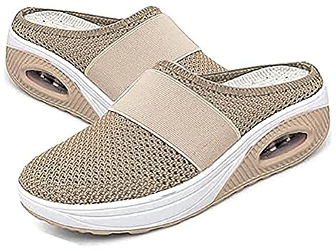 GYCS Air Cushion Slip-On Walking Shoes Orthopedic Diabetic Walking Slipper, Women's Air Cushion Slip-On Walking Footwear, Breathable with Arch Support Knit Mesh Walking for Women,khaki,39.5EU