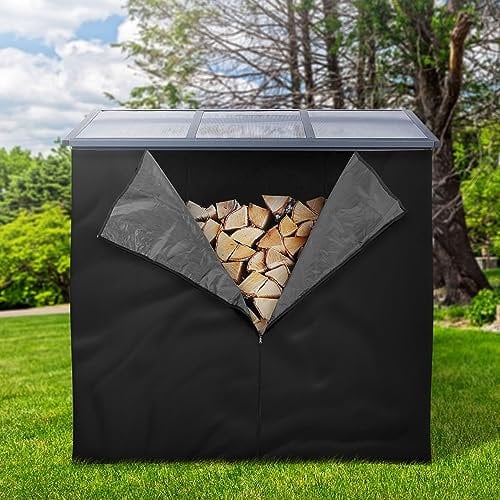 ML-Design Kaminholzregal Abdeckung, LxH: 240 x 165 cm, Schwarz, wetterfest, Polyester Wetterschutz, Schutzhülle für Feuerholzregal, Brennholzregal Abdeckplane, Holzregale Außen Regenabdeckung Hülle