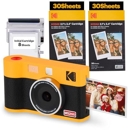 KODAK Mini Shot 2 ERA 4PASS 2-in-1 Sofortbildkamera und Fotodrucker (5,3x8,6cm) Fotodrucker + 8 Blatt im Lieferumfang enthalten + 60-Blatt-Patrone, Gelb