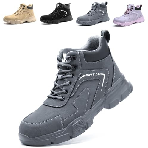 Impermeabile Scarpe Antinfortunistiche Alte Uomo Donna Leggere Scarponi Antinfortunistiche Stivaletti da Lavoro con Punta in Acciaio Blu Grigiastro 46 EU