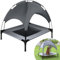 YRHome Erhöhtes Hundebett mit Dach Sonnenschutz Haustierbett mit Baldachin Hundeliege Outdoor Hundesofa mit Rutschfesten Fußpolster, Wasserdicht Dach & Atmungsaktivem Netzgewebe, M 76x61x76cm