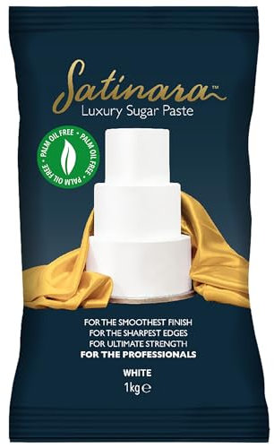 Satinara Luxury White Sugar Paste for Cakes and Bakes, Palm Oil Free, White Fondant Icing For Cake Covering – White, 1kg