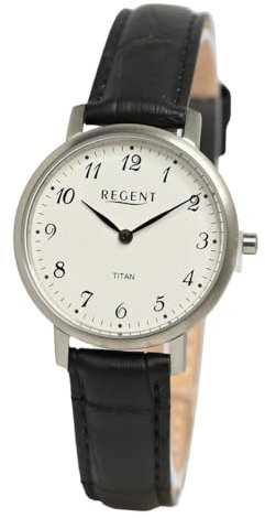 REGENT Damen Armbanduhr Analog Lederarmband schwarz UR2094051 Analoguhr