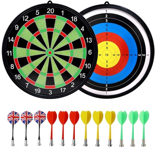 17“ Safe Magnetic Dartboard Set Double Side with 12 Darts for Parties, Home, and Garden Fun
