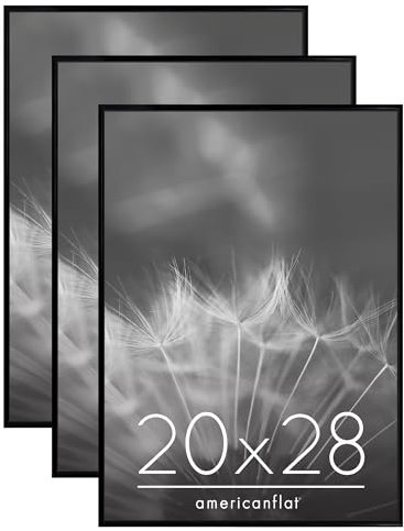 Americanflat Cadre Photo Noir de 50x70 cm - Lot de 3 - Cadre de 50x70 cm avec Encadrement Fins, Vitre en Plexiglas et Matériel de Suspension pour Affichage Vertical ou Horizontal