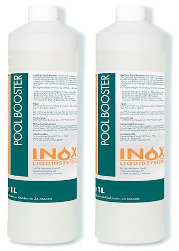 INOX® Pool Booster 2x1L – Hochwirksames Algizid für Pool | Flüssiger Algenvernichter mit Klareffekt | Desinfizierendes Pool Reinigungsmittel gegen Algen, Bakterien & Keime