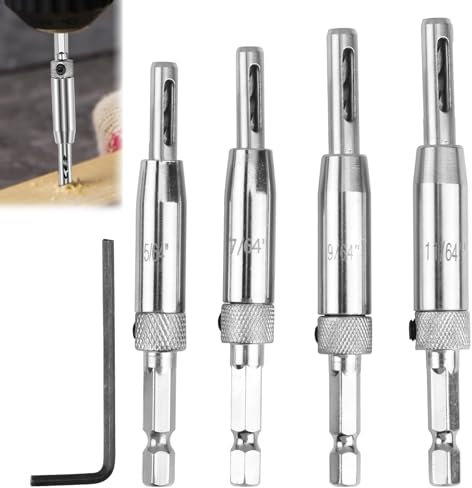 4 Pcs Self Hinge Drill Bit Set, Self Centering 1/4 Hex Shank Centre Hardware Upgrade Pilot Hole Hinge Drill Bit Guide Set Tool for Change Woodworking Door Cabinet Window (5/64 7/64 9/64 11/64)