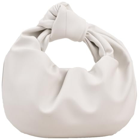 Fiorky Damen-Handtaschen, kleine geknotete Handtaschen, einfarbig, PU-Leder, plissierte Clutch, einfache Knotentasche mit Griff oben for Party, Urlaub (weiß)