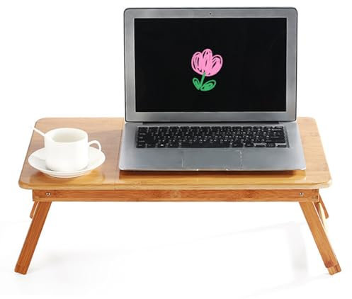 HUOLE Tavolino Porta Laptop in Bambù Pieghevole Portatile, Tavolino Letto per PC, Tavolo Vassoio Colazion Pieghevole Scrivania Porta Computer,compatibile con tutti i tipi di computer portatile