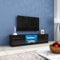 Black High Gloss TV Unit with 2 Doors 2 Glass Shelves, Led Light TV Stand Storage Cabinet, 160cm Modern Sideboard for Living Room Home