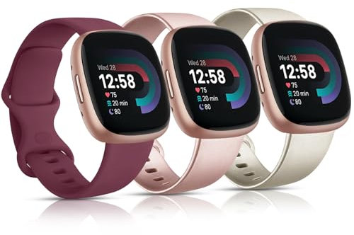 Meliya 3 Piezas Correas para Fitbit Versa 4 / Fitbit Versa 3,Correa Silicona Pulseras Repuesto para Fitbit Versa 4/Versa 3/Sense 2/Sense Hombre y Mujer(S,Vino rojo/Oro rosa/Oro)