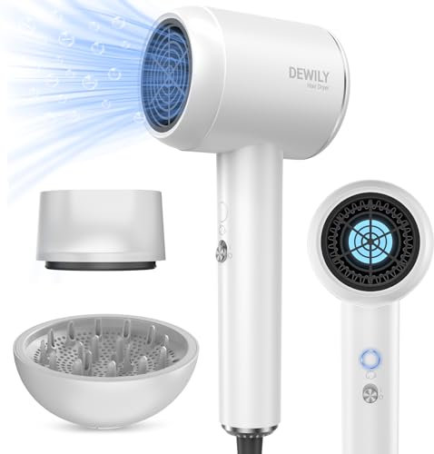 Föhn Ionen Haartrockner für locken-DEWILY Professioneller Fön Klein， 4 Temperatur-Einstellungen und 2 Geschwindigkeite, Anti Frizz, langlebiger Hair Dryer Haarföhn (Weiß)