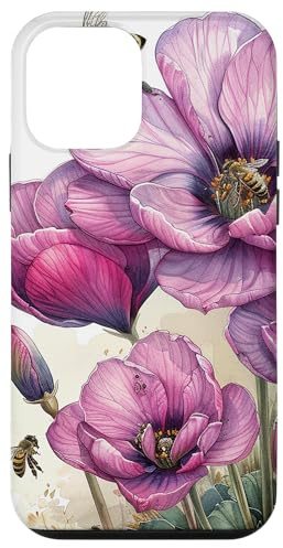 Coque pour iPhone 12 mini Fleur de cyclamen fleurissant avec abeilles autour graphique