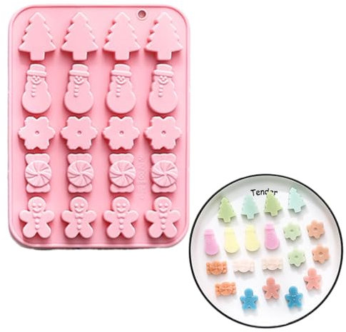 PTaizjjz 1 stampo natalizio in silicone per cioccolatini a forma di albero di Natale, pupazzo di neve, fiocco di neve, caramelle e omino di pan di zenzero, stampi 3D per cioccolatini e caramelle per