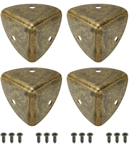 QUARKZMAN 4pcs Protector de Esquinas Vintage, 40mm Protectores Metálicos de Borde de Acero Carbono con Tornillos Cubierta Decorativa de Metal para Muebles Borde Esquina Madera Caja, Bronce