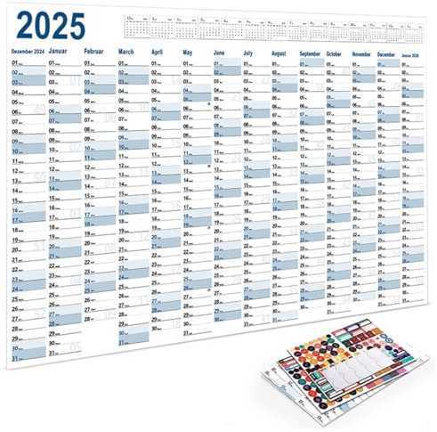 PYRUVAE XXL Wandkalender 2025 (52x74cm) - Jahresplaner 2025 quer als Kalender für die Wand - Jahreskalender für 12 Monate mit Ferienübersicht - Kalender gefalzt für das Büro (Blau)