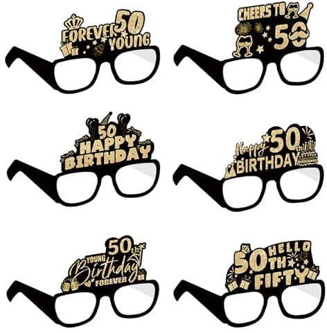 COLANANA Birthday Party Glasses Decoration,6 Pieces 50th Birthday Party Decorations,Funny Paper 50th Birthday Eyeglasses Deco,Birthday Photo Booth Props Supplies for Women Men