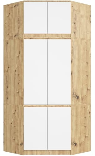 BDW Schlafzimmer Eckschrank mit Verlängerung - Elegant und funktionell - Großes Fassungsvermögen - Vielseitiger Stil - Einfache Montage - 100 cm - 6 Türen, 9 Einlegeböden - Artisan Eiche/Weiß