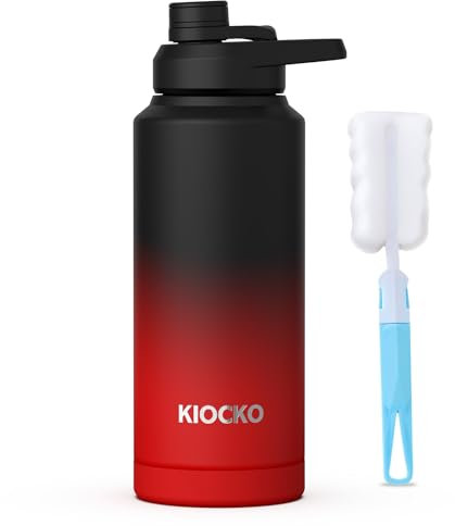 Kiocko botella agua acero inoxidable,1 litro, 800 ml, 600 ml, sin BPA, a prueba de fugas, botella agua gimnasio térmica para escuela, deportes, ciclismo, gimnasio, niños y niñas(Negro Rojo)