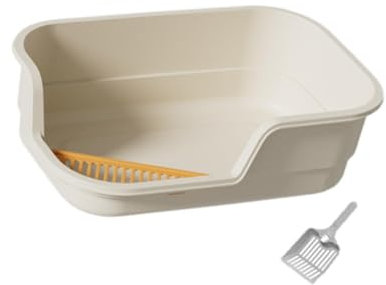 Dualoai Open Cats Litter Boxes Open Top Pet Litter Pan Easily Carry Cat Litter Container Pet Cat Toilet Sand Box Kitten Toilet, beige