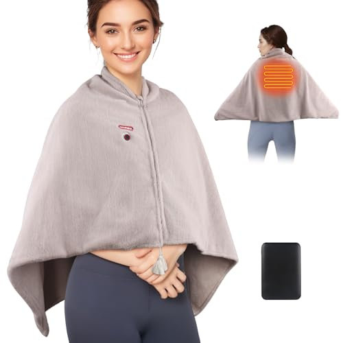 comfheat Portable Heated Shawl, Battery Powered Extra Large Heating pad Wearable Heated Shawl Wraps for Office, Travel, Camping, 3 Heat Settings, 5000mAh Battery Included, Fits for air Conditioning