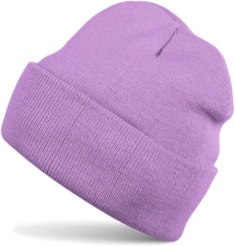 styleBREAKER Unisex Beanie Strickmütze Einfarbig, Feinstrick Mütze doppelt gestrickt, warme Winter Strickbeanie 04024029, Farbe:Flieder