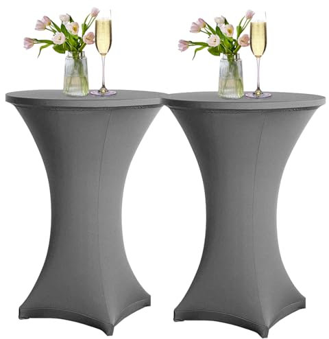 Sonnewelt Stehtischhusse Stretch, 2er-Set Stehtische Husse elastische, Ø 80-85cm Tischdecke für Bistrotische, Tisch Husse Hochzeit Feier, Tischdecke-Grau