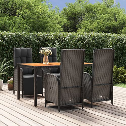 IKAYAA Rattan Essgruppe 4 Personen Gartenmöbel Essgruppe mit Verstellbare Hochlehner Stühlen Garten Sitzgruppe Schwarz Rattan Gartenmöbel Set mit Auflagen Sitzgarnitur mit 150 cm Tisch